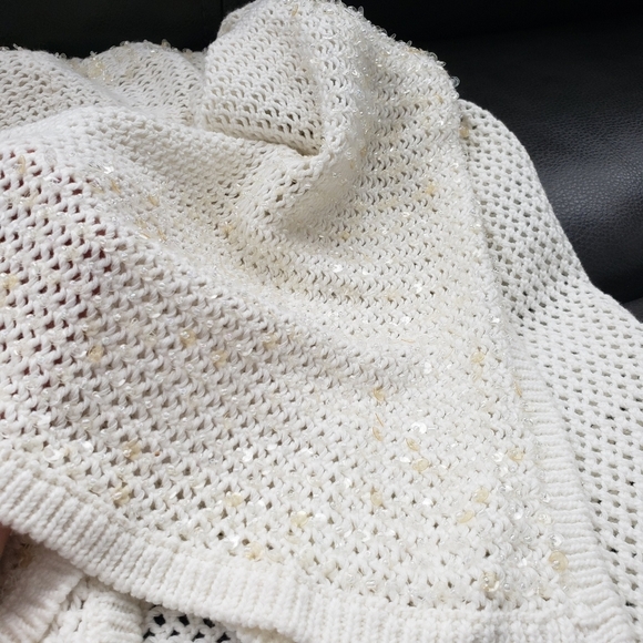 ROMEO & Juliet Crochet open front Cardigan Embroidered Glass Beads White M - Picture 7 of 8